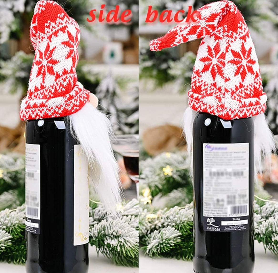 Christmas Gnome Wine Bottle Covers, 2 PCs Pack Swedish Tomte Decorative Wine Bottle Toppers Santa Scandinavian Plush Champagne Cover for Home Holiday Christmas Dining Table Decorations Party Gift