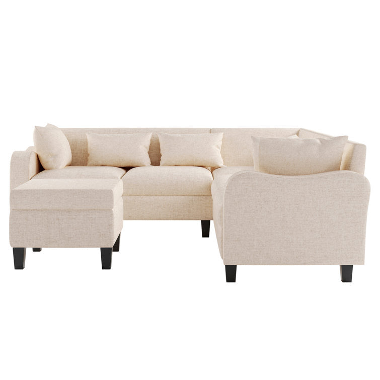 87" Modern Linen L Shape Sectional Sofa with Coffee Table,Sectional Couch with Storage Ottoman