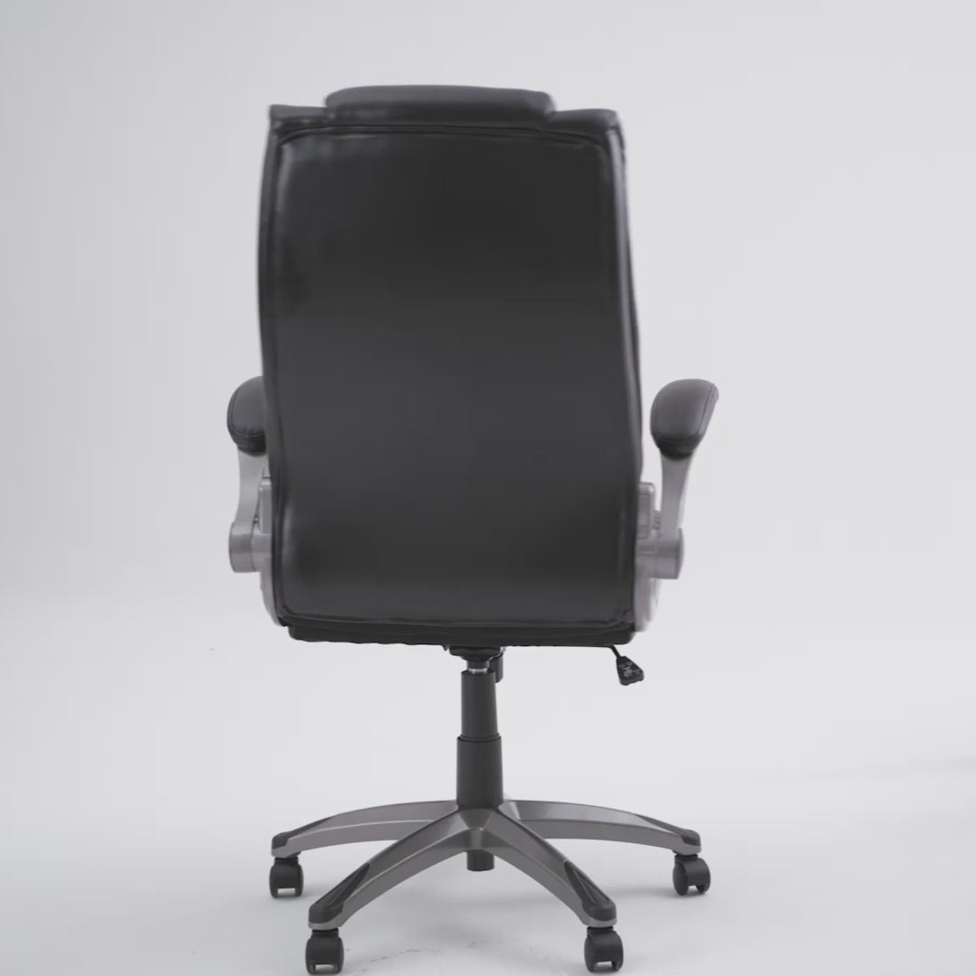 Leather Executive Office Chair- High Back Home Computer Desk Chair with Padded Flip-up Arms, Adjustable Tilt Lock, Swivel Rolling Ergonomic Chair for Adult Working Study, Black
