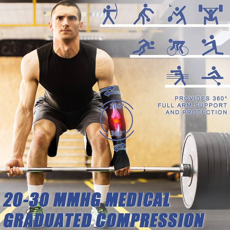 Lymphedema Medical Compression Arm Sleeve with Gauntlet for Men & Women (Single), 20-30 mmHg Full Arm Support with Dot Silicone Band, Graduated Compression Arm Brace for Swelling, Arthritis