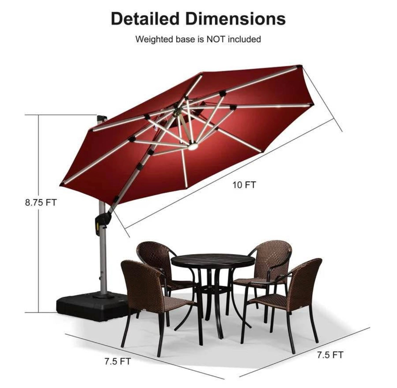 10’ Round Purple Leaf Outdoor Umbrella With LED Lights(base not included)