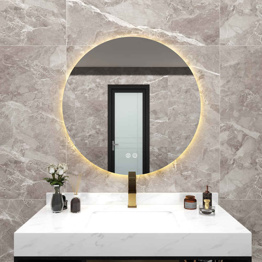 24" Frameless Round LED Bathroom Vanity Mirror Acrylic Anti-Fog Wall Mirror