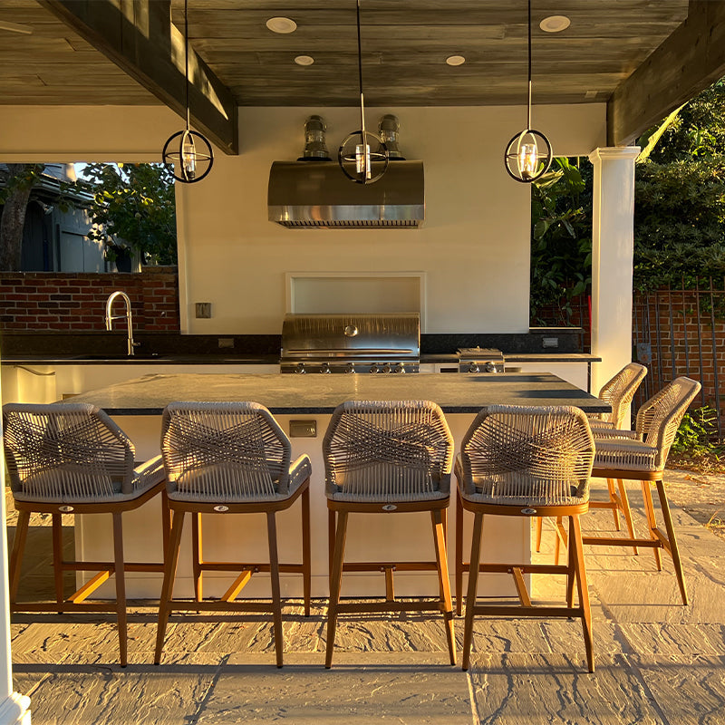 PURPLE LEAF Outdoor Bar Stool. Set of 2.Modern Counter Height Stool, Cushion Included. LT GREY. 24.8”