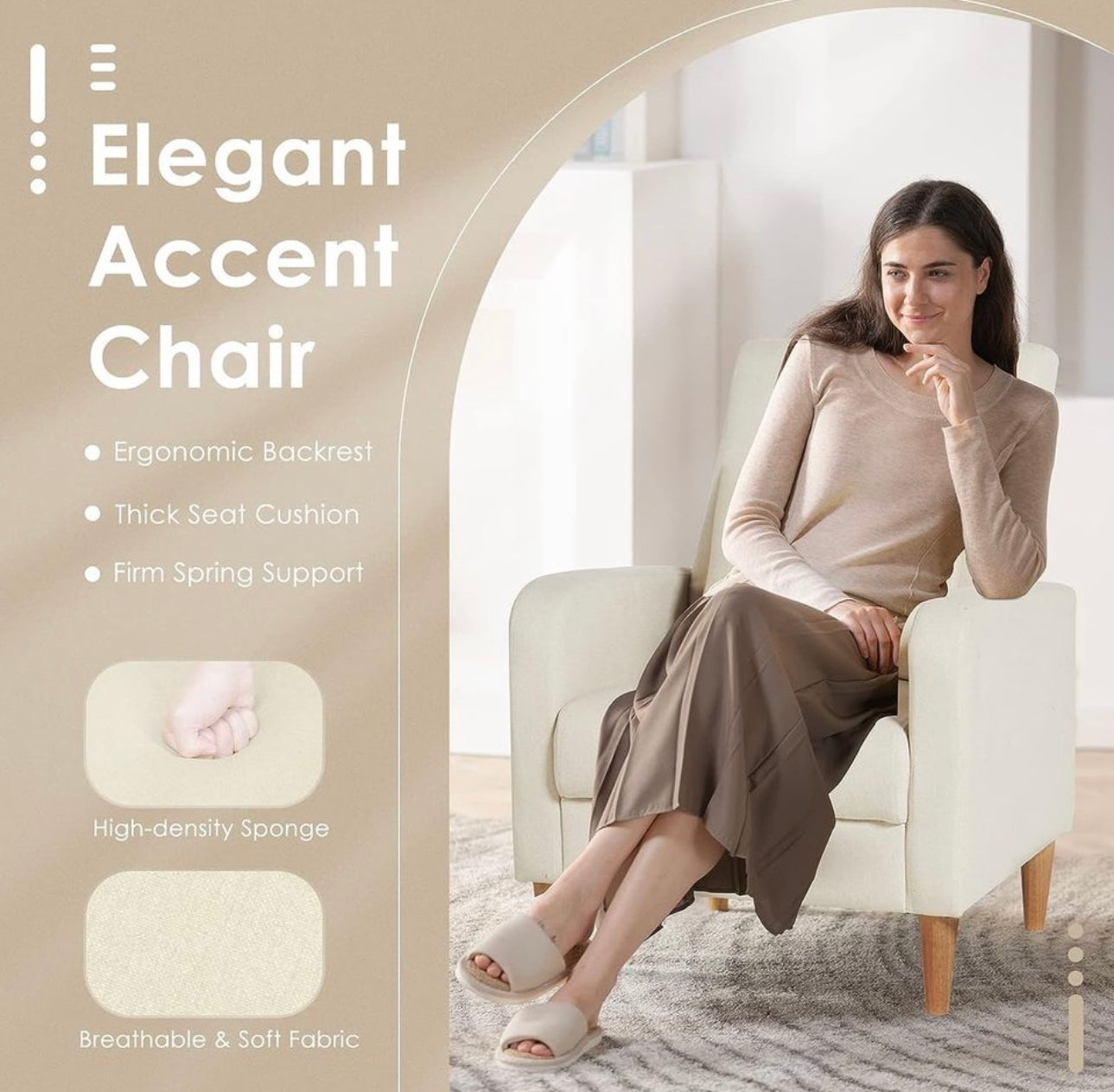 Modern Upholstered Accent Chair Armchair with Pillow, Fabric Side Chair Single Sofa.Beige