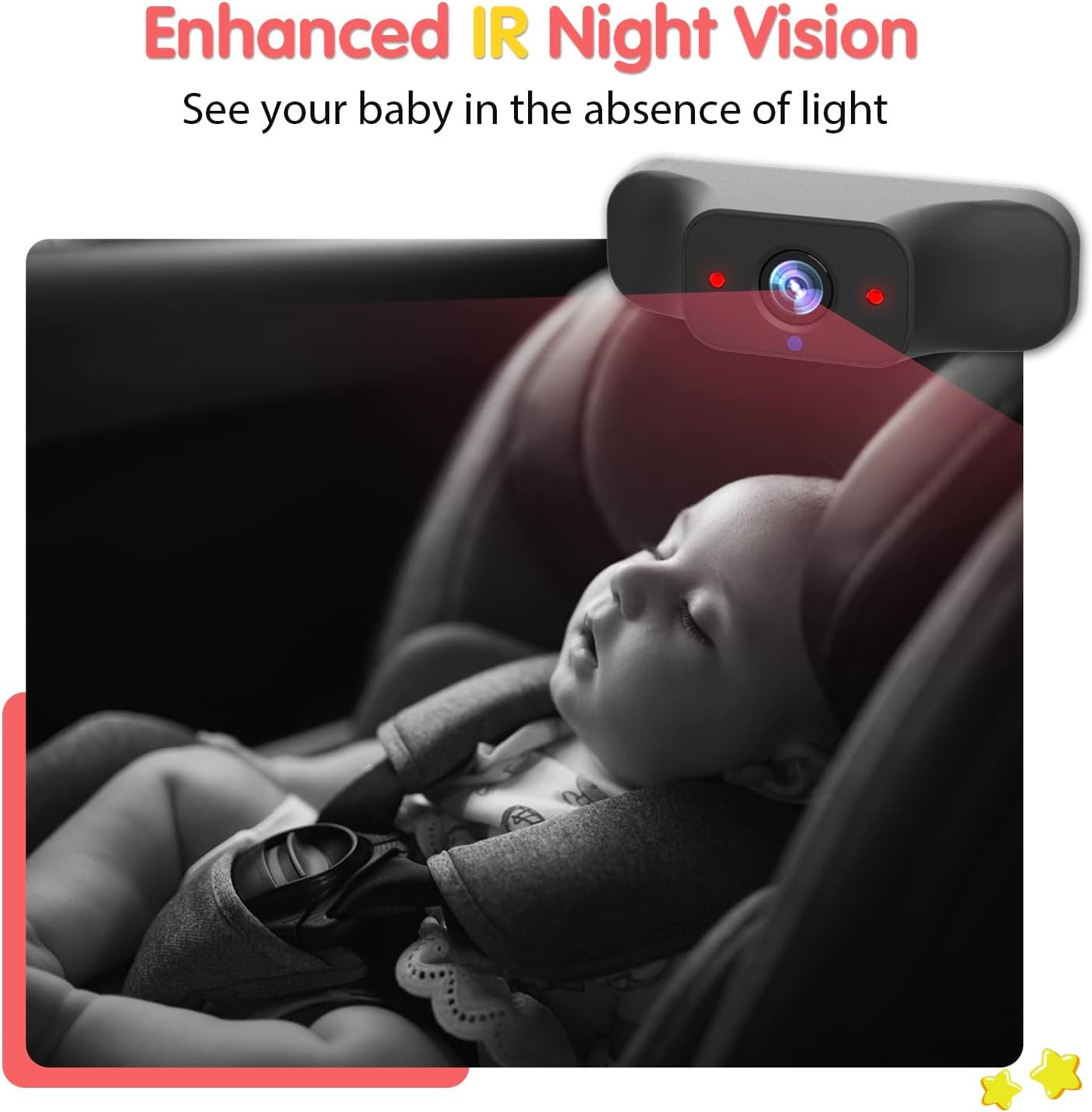 Baby Car Camera, 5'' 1080P Mirror Monitor with IR Night Vision, 3X Zoom in Closer, Full Crystal Clear View for Back Seat Rear Facing, 5 Mins Easy Installation
