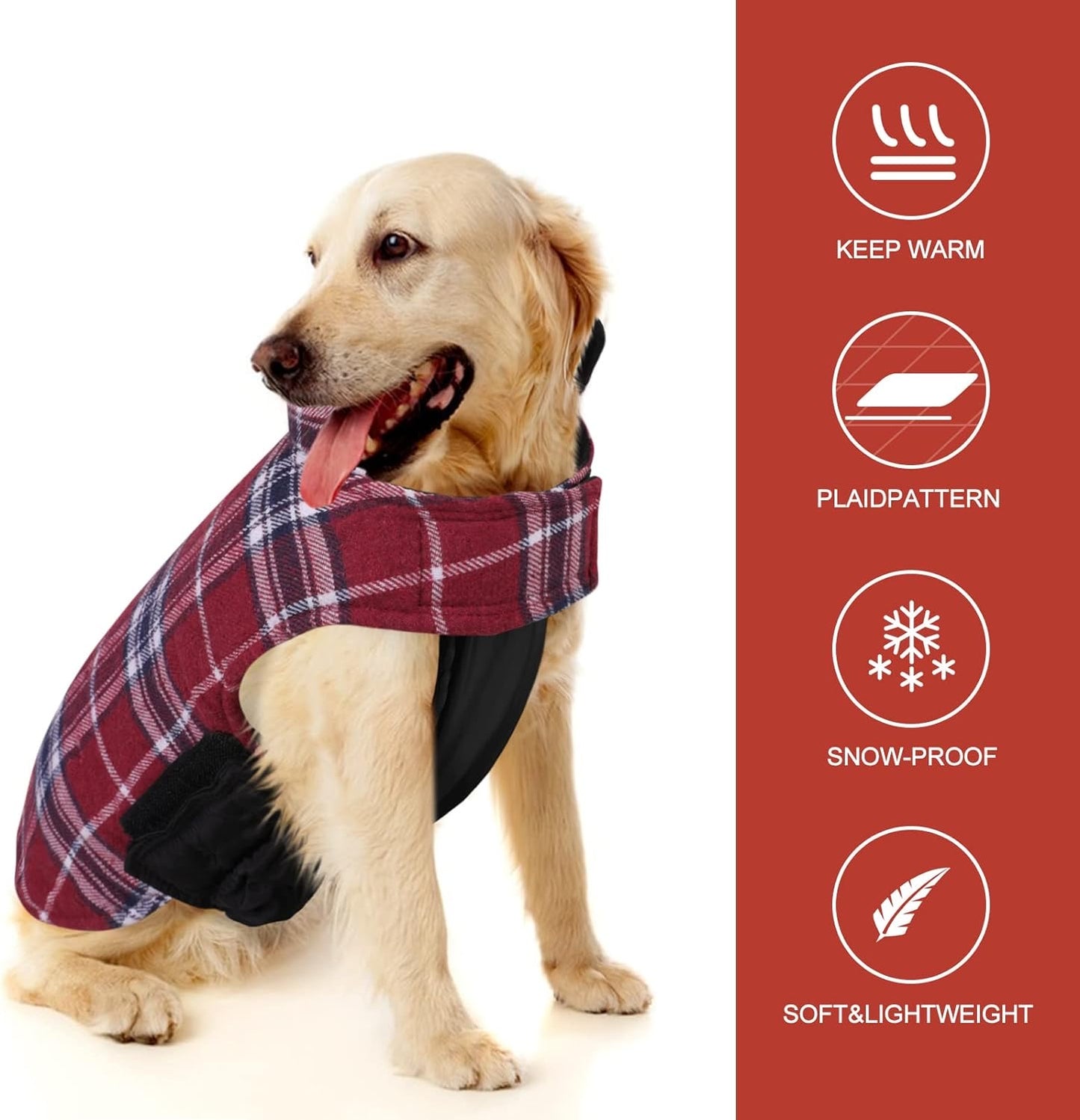 Dog Jackets for Winter, Reversible Dog Coat Windproof Waterproof Dog Winter Jackets for Cold Weather, British Style Plaid Dog Coats Warm Dog Vest for Small Medium Large Dogs,Red
