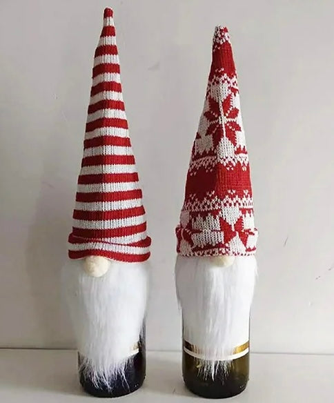 Christmas Gnome Wine Bottle Covers, 2 PCs Pack Swedish Tomte Decorative Wine Bottle Toppers Santa Scandinavian Plush Champagne Cover for Home Holiday Christmas Dining Table Decorations Party Gift
