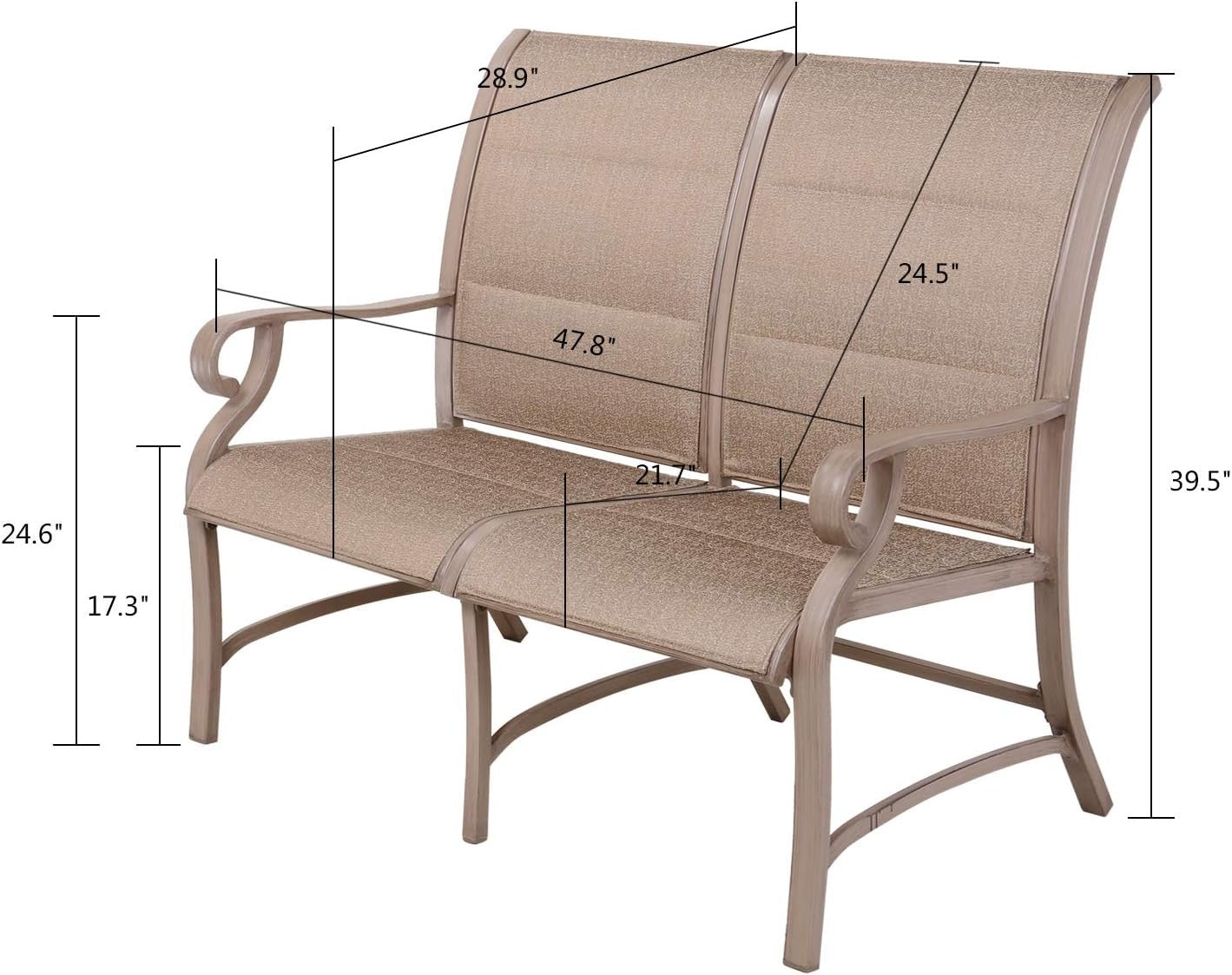 Champagne Gold 4-Piece Cast Aluminum Patio Rectangle Outdoor Dining Set with Love Seat for Garden, Yard