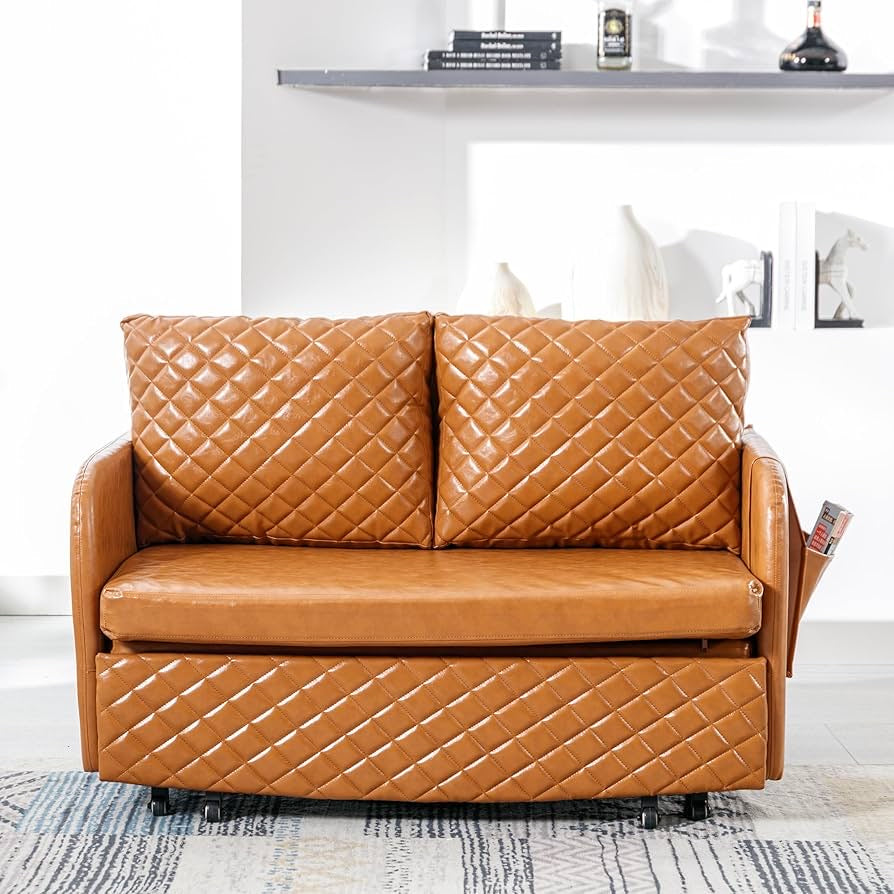 Convertible Sofa Couch Bed,Modern Loveseat with Pull Out Bed for Living Room ,2 Pillows & Side Pockets
