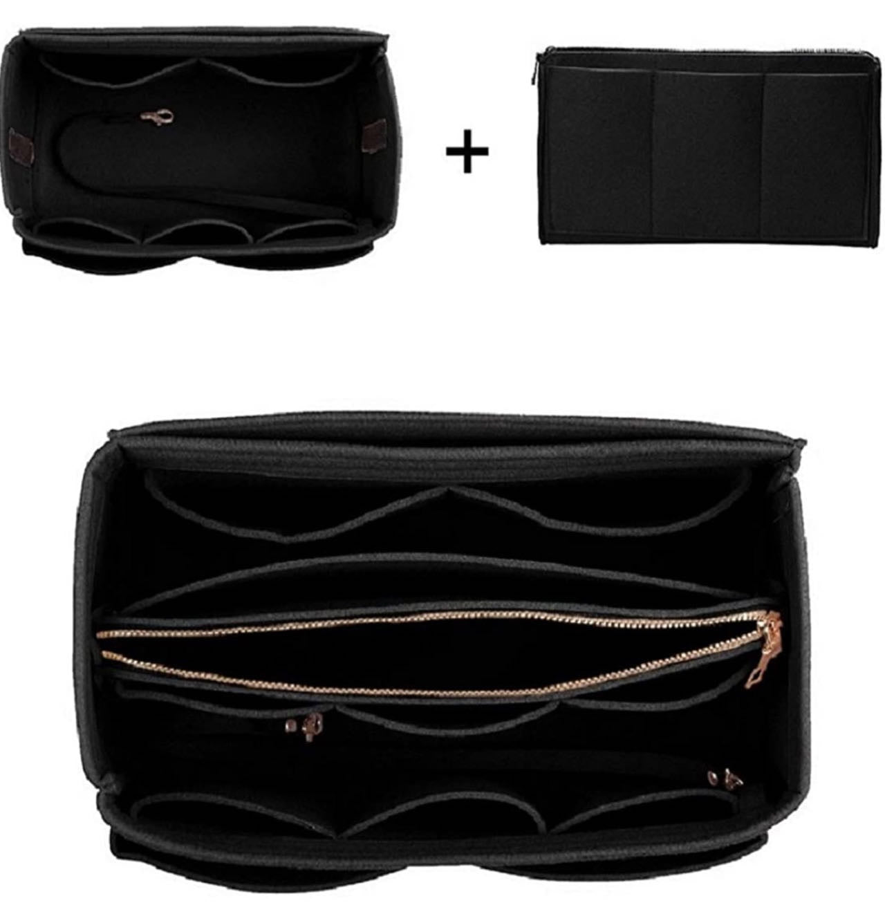 Purse Organizer Insert, with zipper, Handbag & Tote Shaper,Black