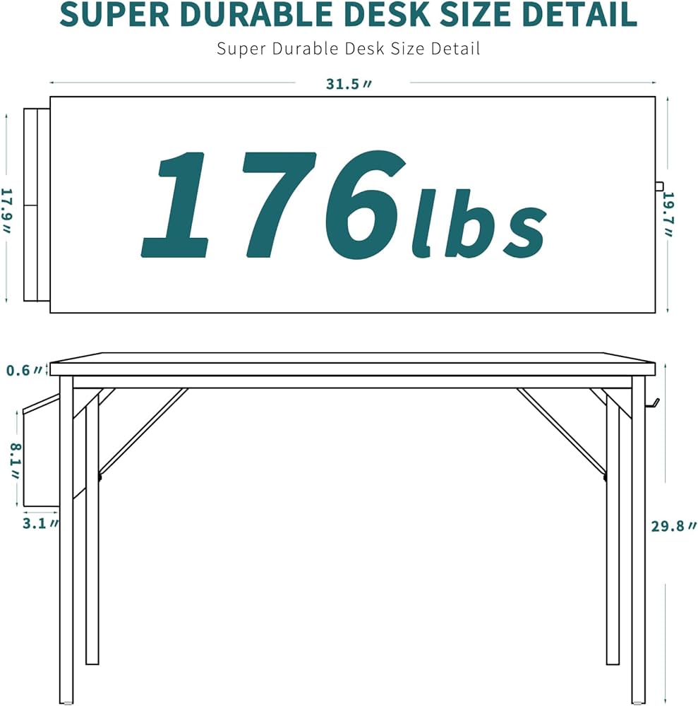 Computer 32 Inch Writing Office Small Space Desk Study Modern Simple Style Work Table with Storage Bag Headphone Hook Metal Frame for Home, Bedroom, 32-Inch