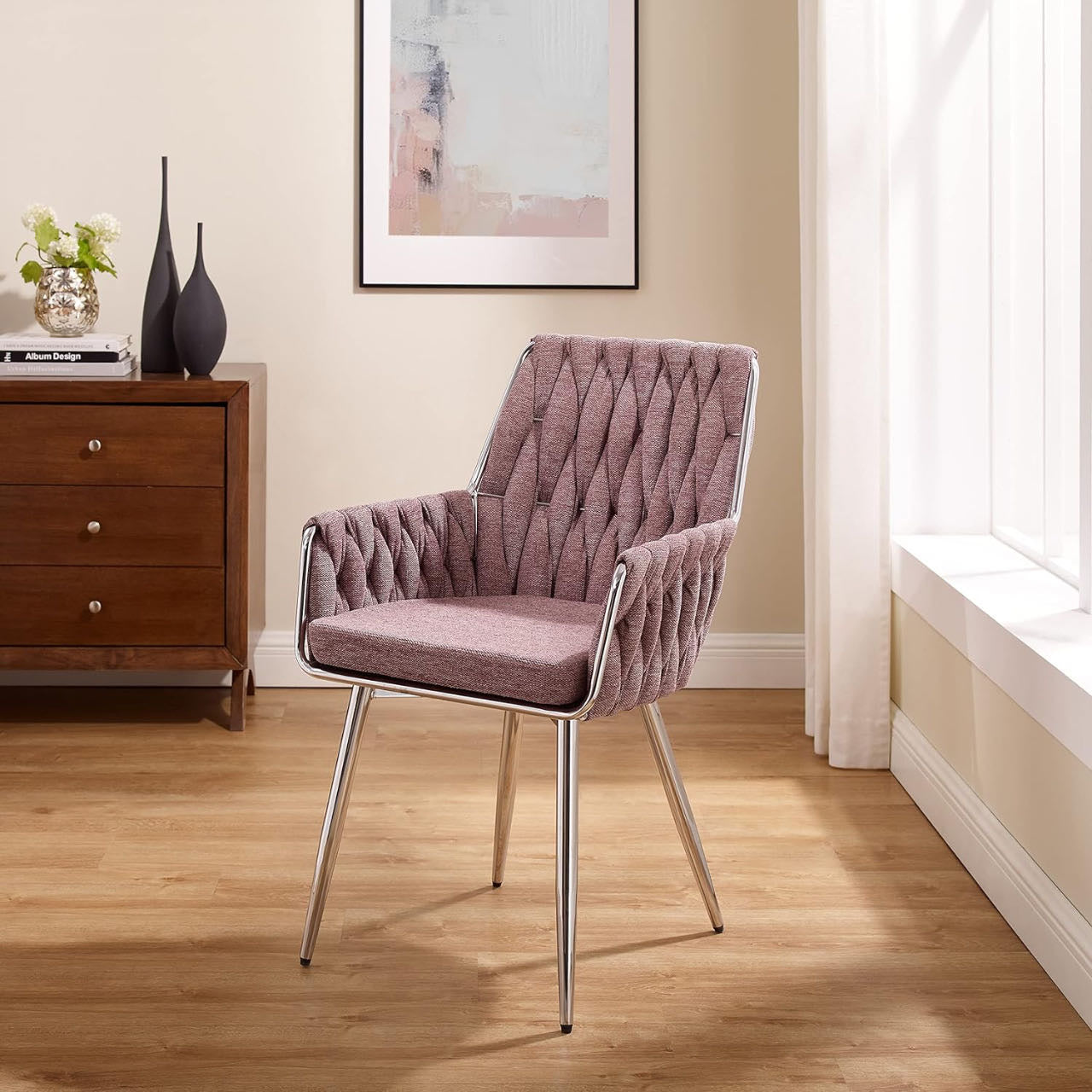 Art Modern Dining Chairs, Hand Weaving Accent Chairs