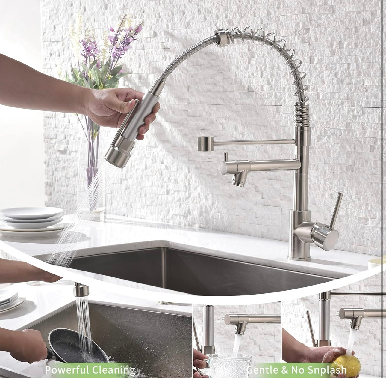Contemporary Kitchen Sink Faucet,Single Handle Stainless Steel Kitchen Faucets with Pull Down Sprayer,Brushed Nickel