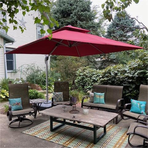 PURPLE LEAF Double Top 360 Degree Rotation 10 ft Square Patio Classic Umbrella