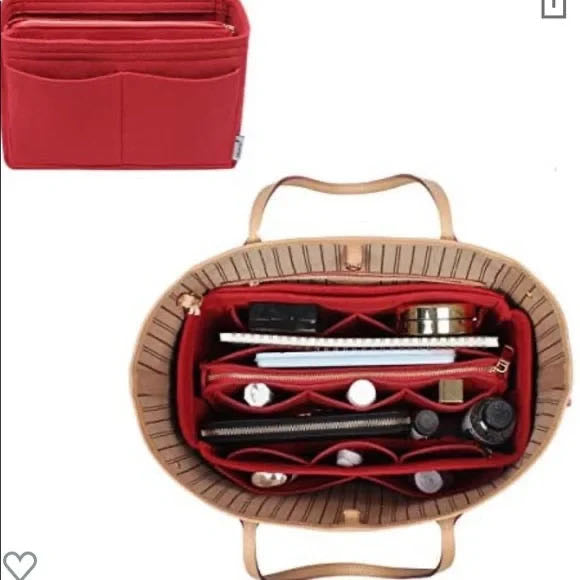 Purse Organizer Insert, with zipper, Handbag & Tote Shaper,Red