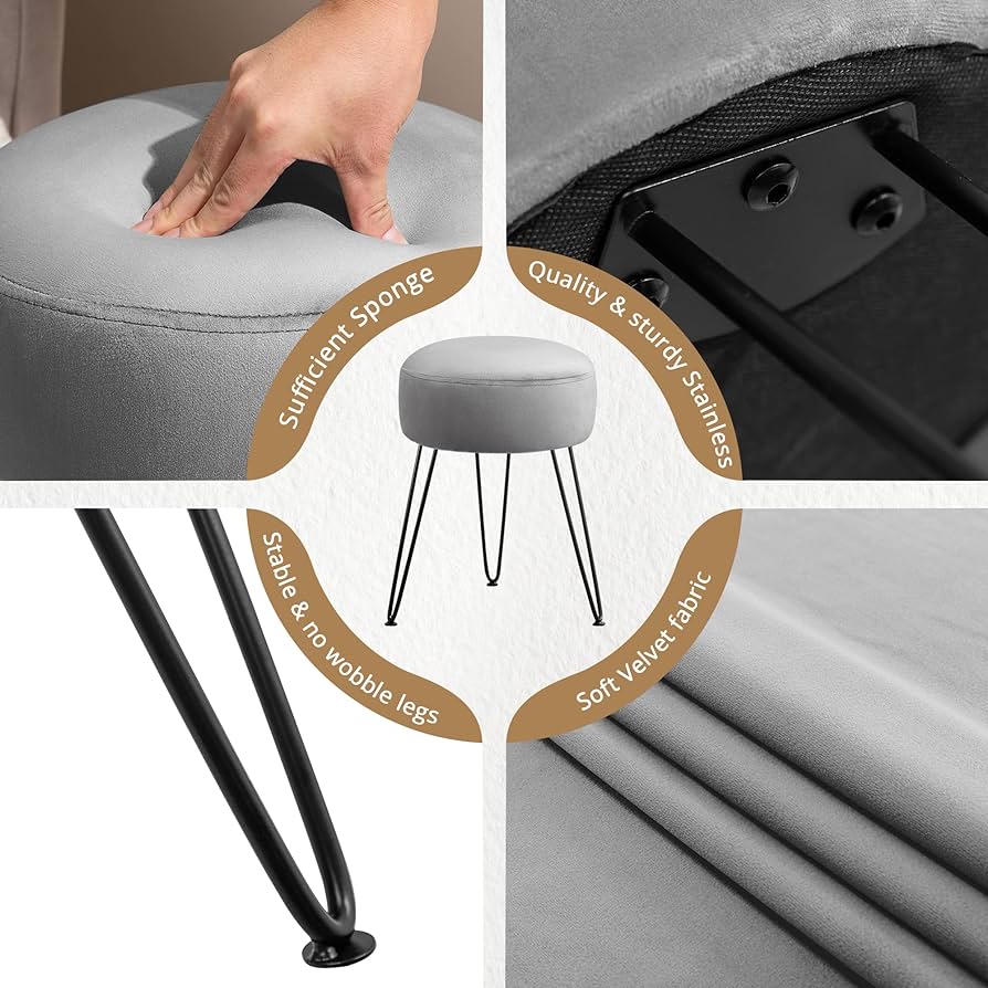 Vanity Stool, Teal Vanity Stools for Makeup Room, Round Ottoman Foot Stool, Velvet Footrest Vanity Chair for Bathroom Vanity, Bedroom, Living Room, Entryway, Offices