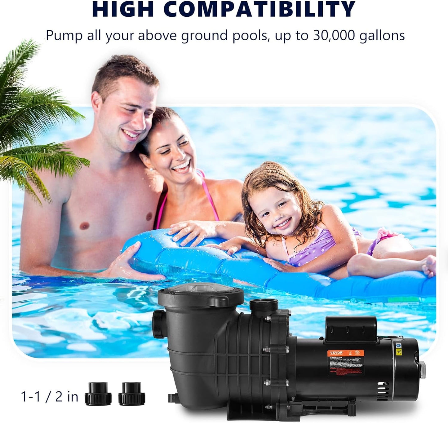 2.0HP Inground /Above Ground Pool Pump, 5520 GPH Max Flow, 230 V, 1500 W Dual Speed Energy Saving Swimming Pool Motor for in/above Ground Pool w/ Strainer Basket, Certificate of ETL for Security