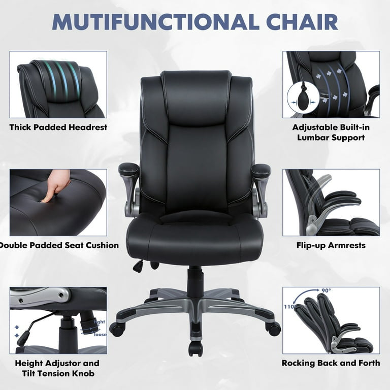 Big Bonded Leather Black Office Ergonomic Executive Computer Chair for Adult