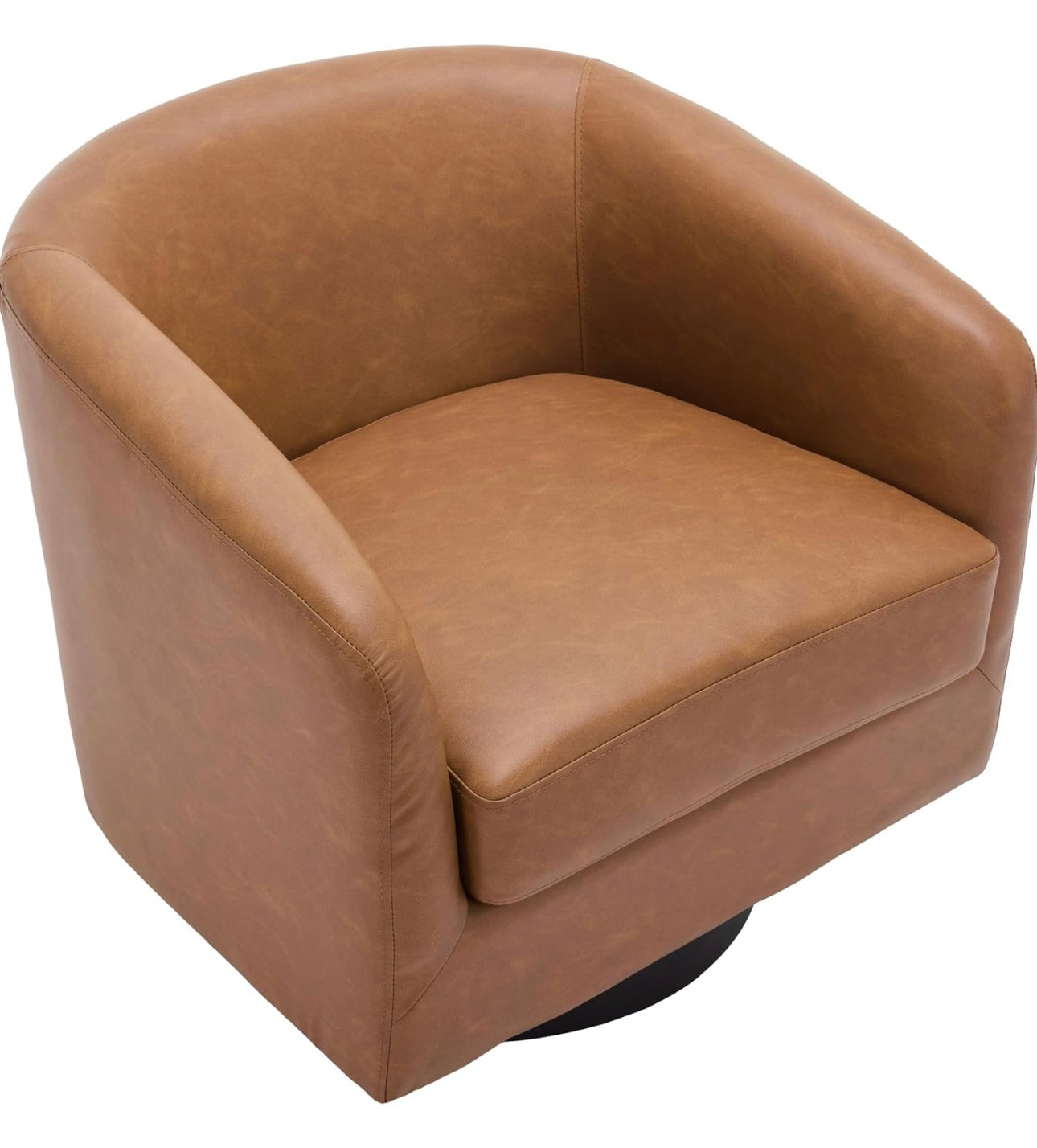 360° Swivel Barrel Accent Chair Armchair, PU Leather Round Club Arm Chair for Lving Room, Modern Upholstered Small Bedroom Single Sofa Seat - Brown