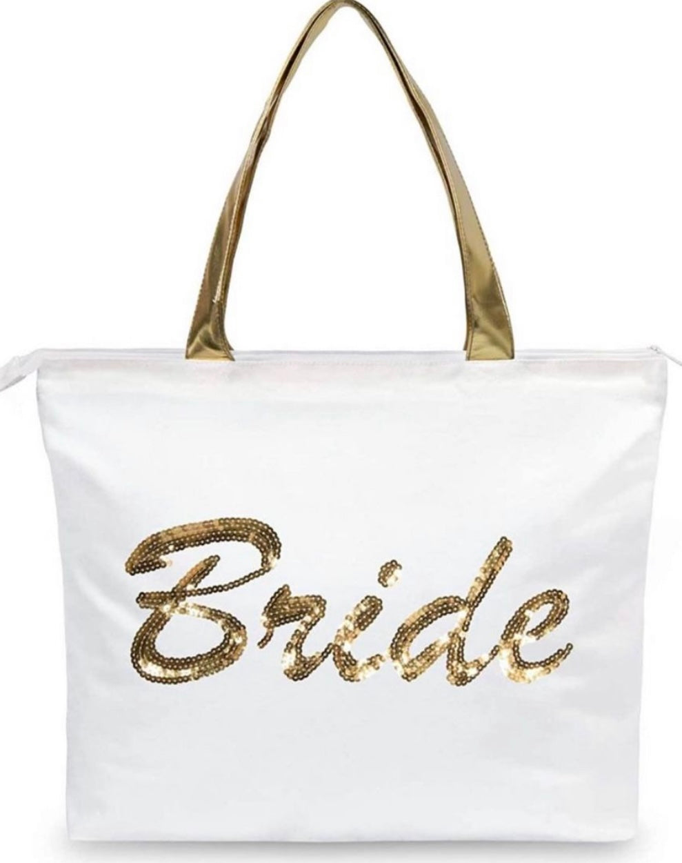 Wedding Gold Sequin Canvas Tote Bag Zipper,Bridal Shower Gifts for Bride Bag with an Internal Pocket