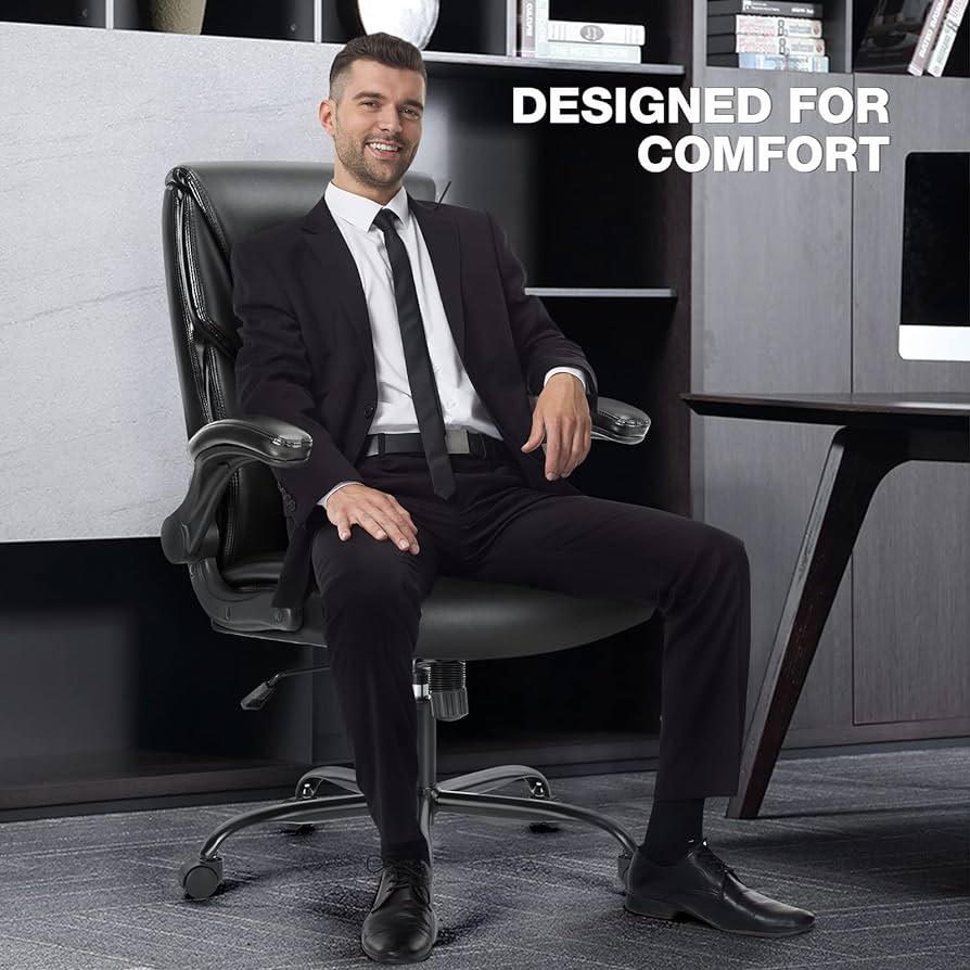 Executive Office Chair – Ergonomic Adjustable Computer Desk Chairs with High Back Flip-up Armrests, Swivel Task Chair with Lumbar Support, Bond.Black