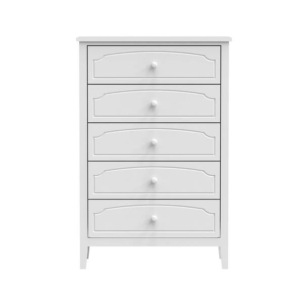 White Contemporary Roman Style, Solid Wood 5 Drawers Chest