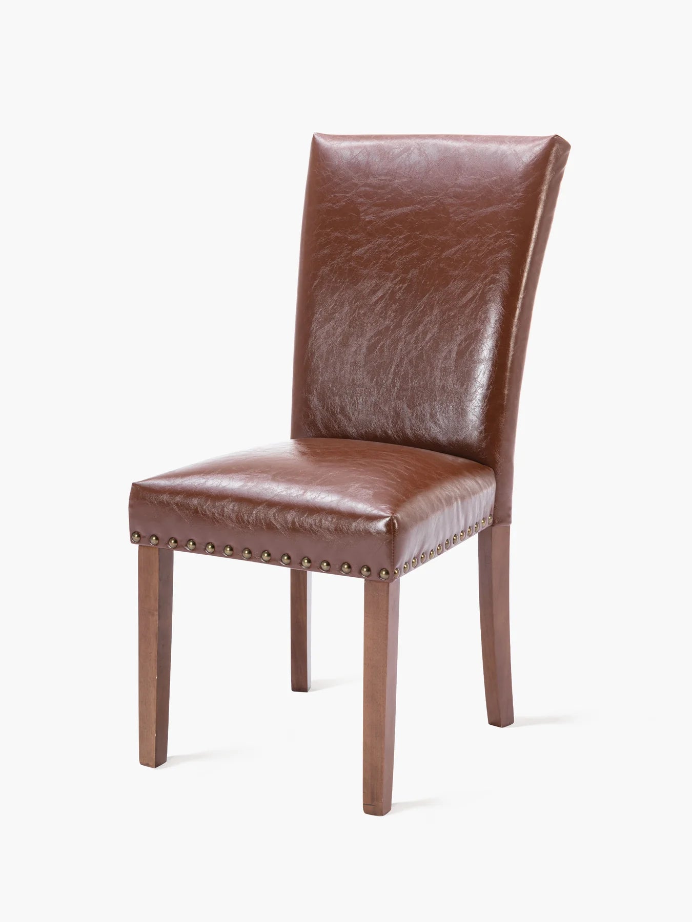Upholstered Parsons Dining Chairs.PU Leather Dining Room Kitchen Side Chair with Nailhead Trim and Wood Legs - Light Brown