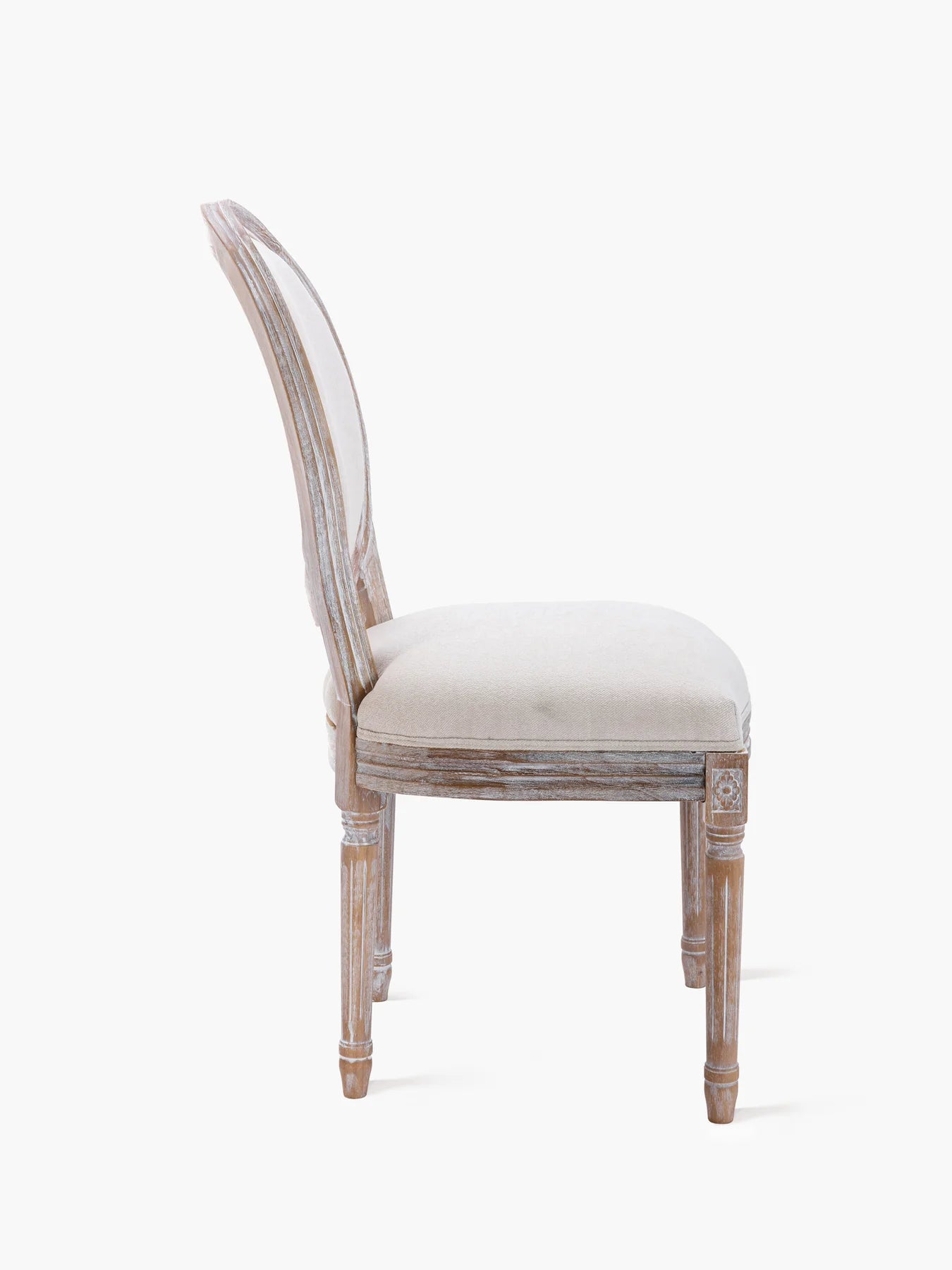 French Country Vintage Dining Chairs with Round Back, Solid Wood Legs, Accent Side, Upholstered for Farmhouse, Dining Room, Kitchen/Living Room/Bedroom-Classic Beige