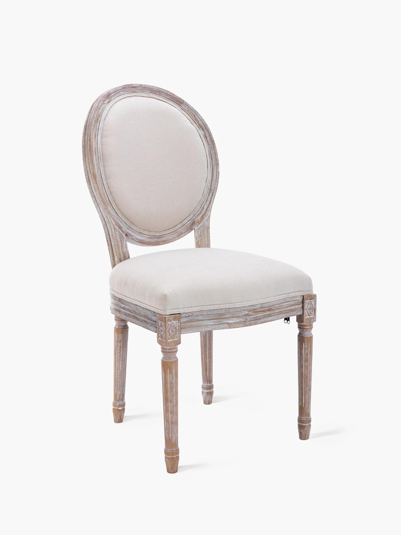 French Country Vintage Dining Chairs with Round Back, Solid Wood Legs, Accent Side, Upholstered for Farmhouse, Dining Room, Kitchen/Living Room/Bedroom-Classic Beige