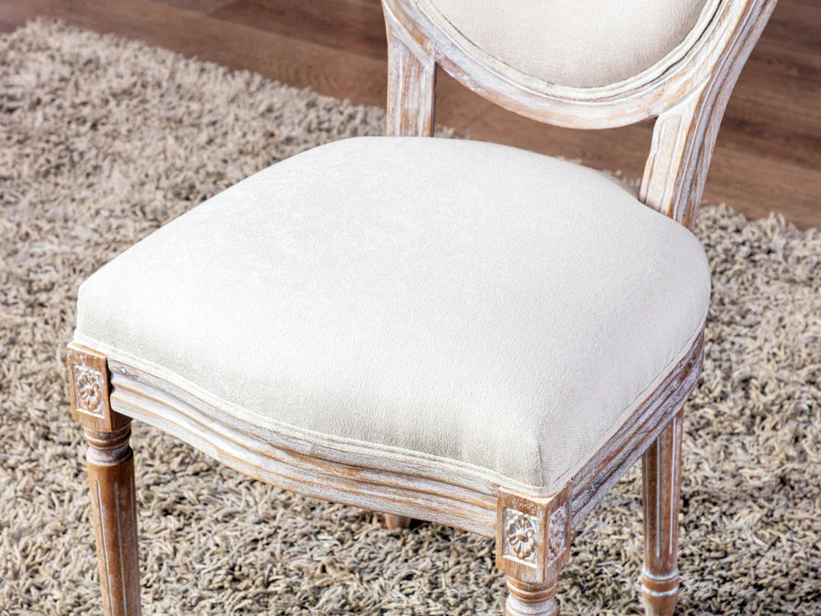 French Country Vintage Dining Chairs with Round Back, Solid Wood Legs, Accent Side, Upholstered for Farmhouse, Dining Room, Kitchen/Living Room/Bedroom-Classic Beige