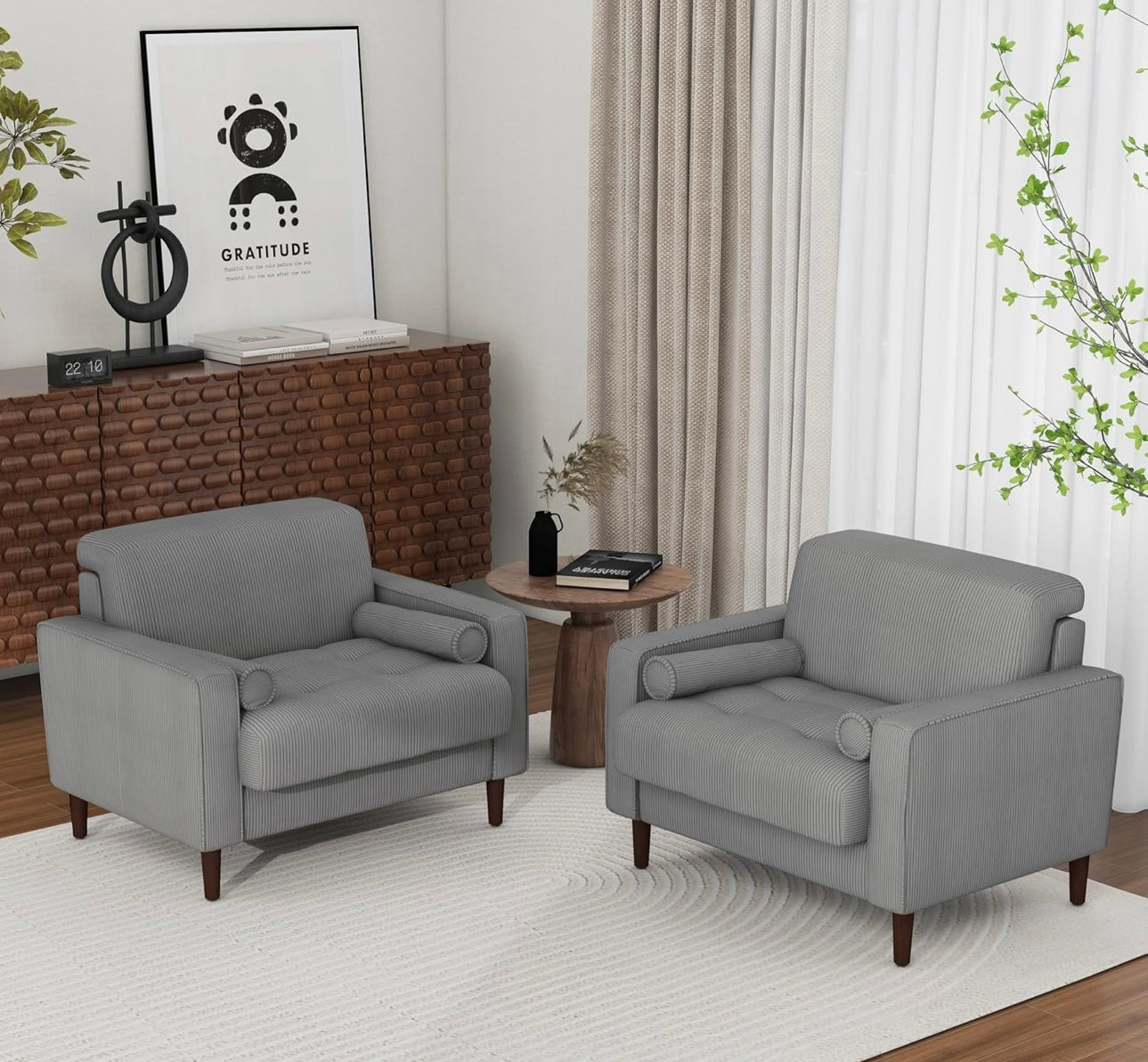 Oversized Accent Chair.Corduroy Fabric Mid Century Modern Armchair with Large Seat for Living Room Bedroom Reading