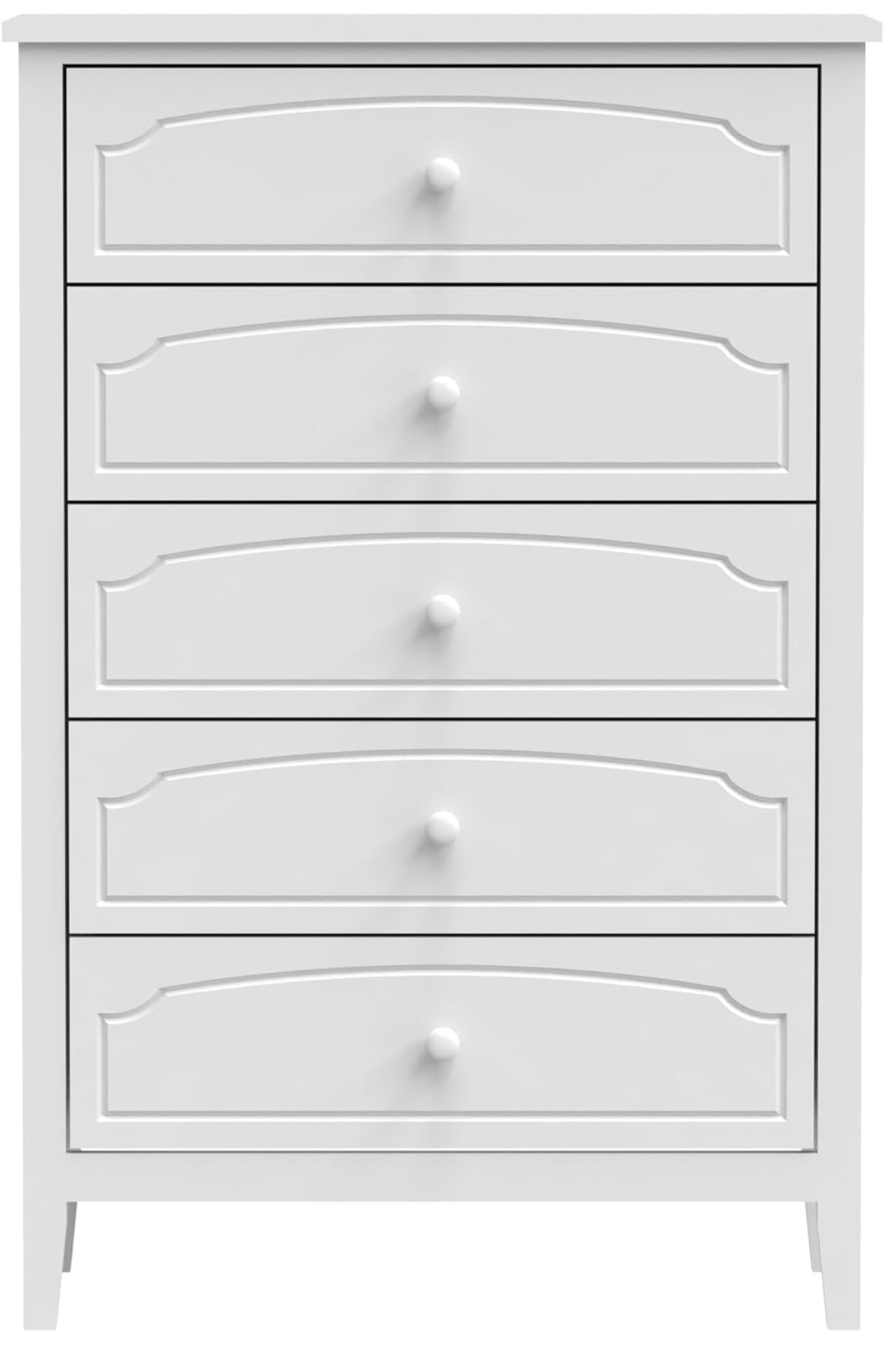 White Contemporary Roman Style, Solid Wood 5 Drawers Chest
