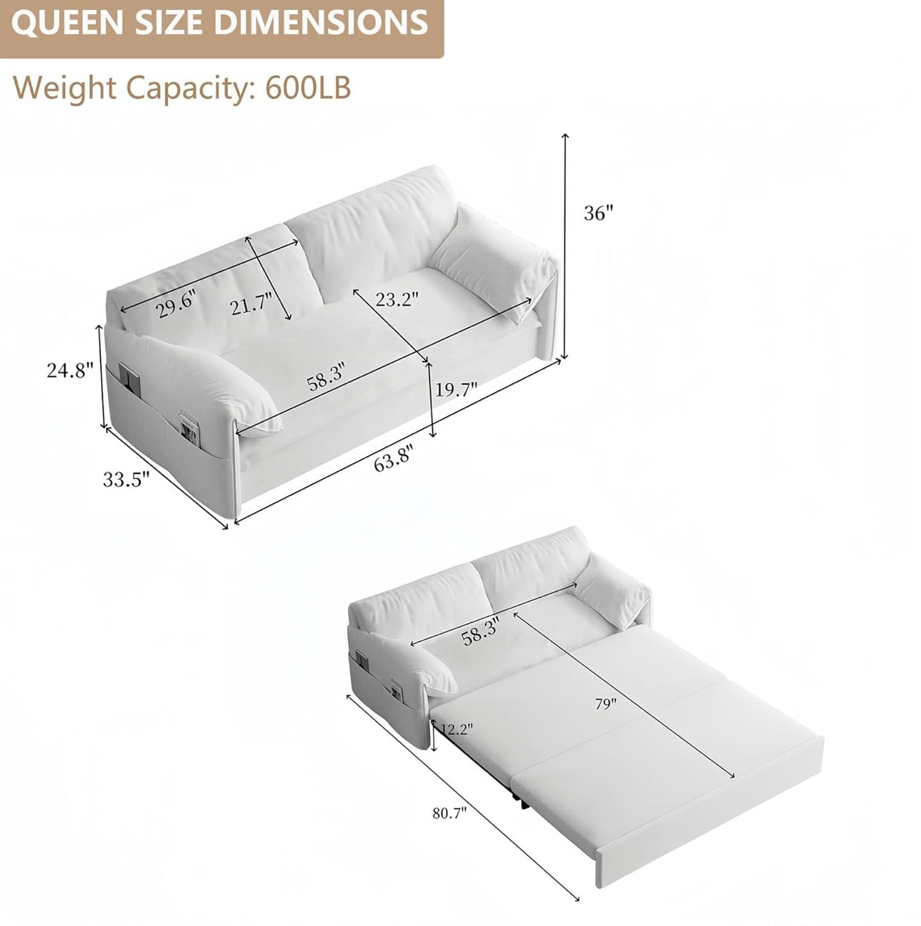63" Queen Pull Out Sofa Couch Bed, 3 in 1 Convertible Sleeper Sofa with Side Storage, Velvet Loveseat Recliner for Living Room, Apartment, Small Space, Grey
