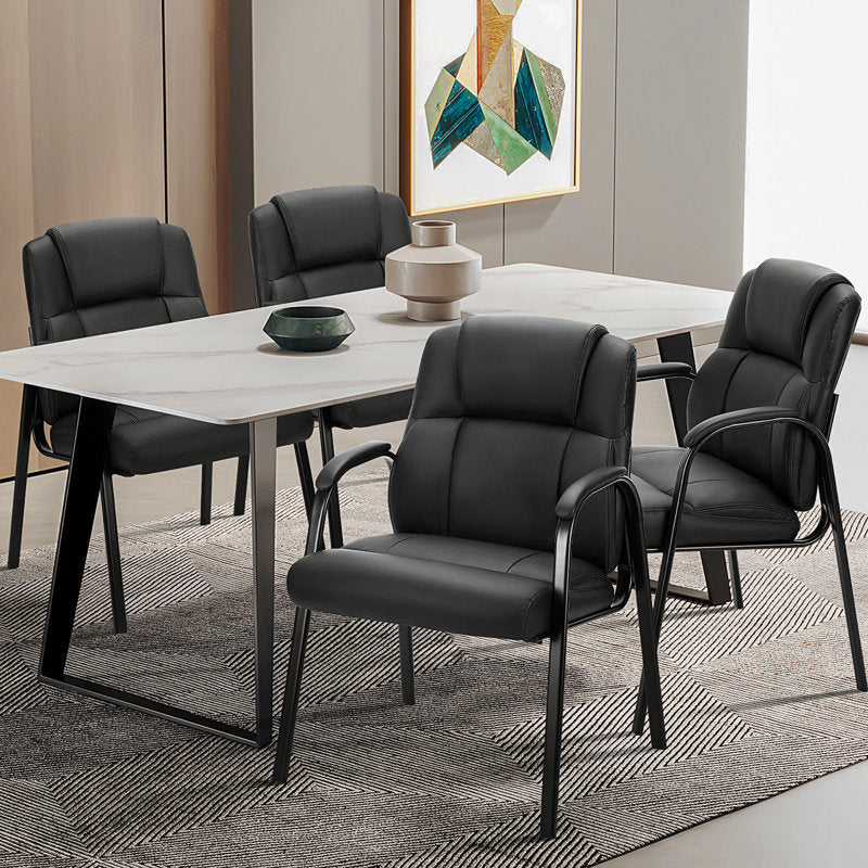 Reading Guest Chair - Black | Leather | Padded Arm Rest | Stackable Leather Seat Waiting Room Chair with Metal Frame