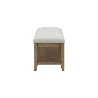 Westport Beige Fabric Upholstery and Wood Bench with Lower Storage Shelf