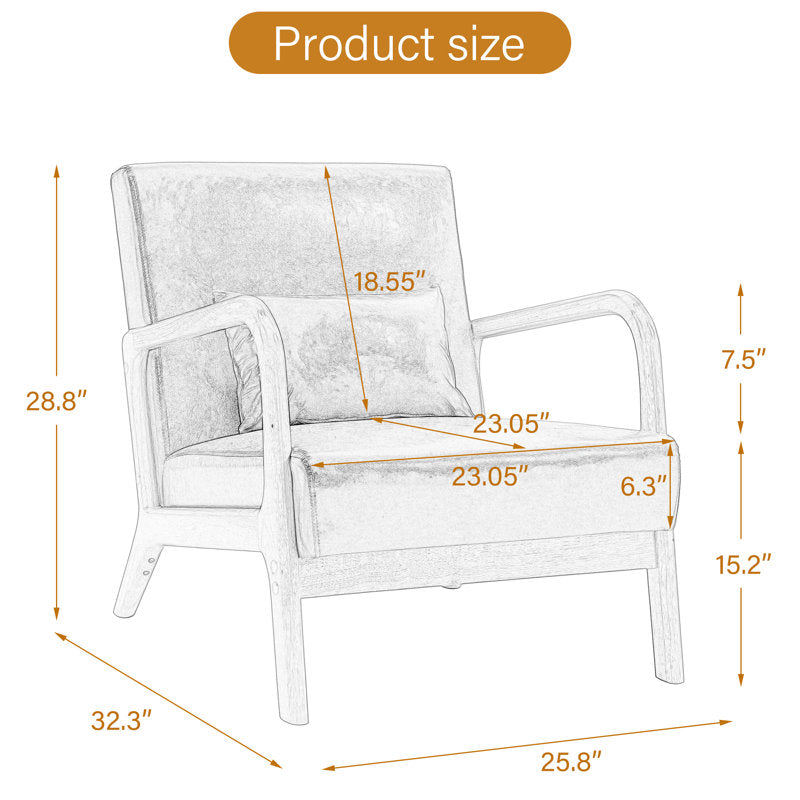 Wide Armchair Accent Wood Leg Chair