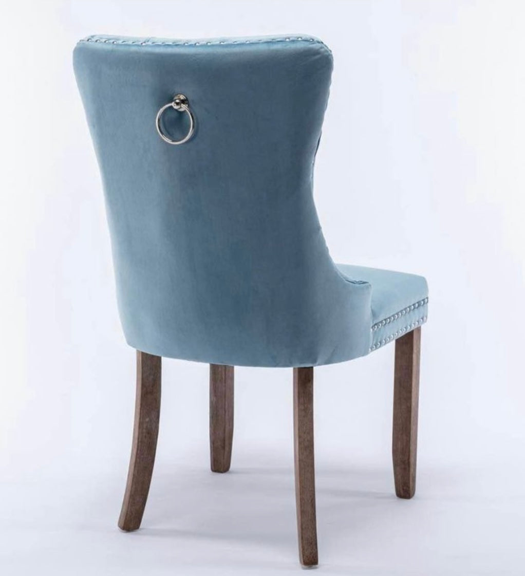 Solid Wood Tufted Velvet Wing Back Side Chair, Dining Chair with Nailhead Trim