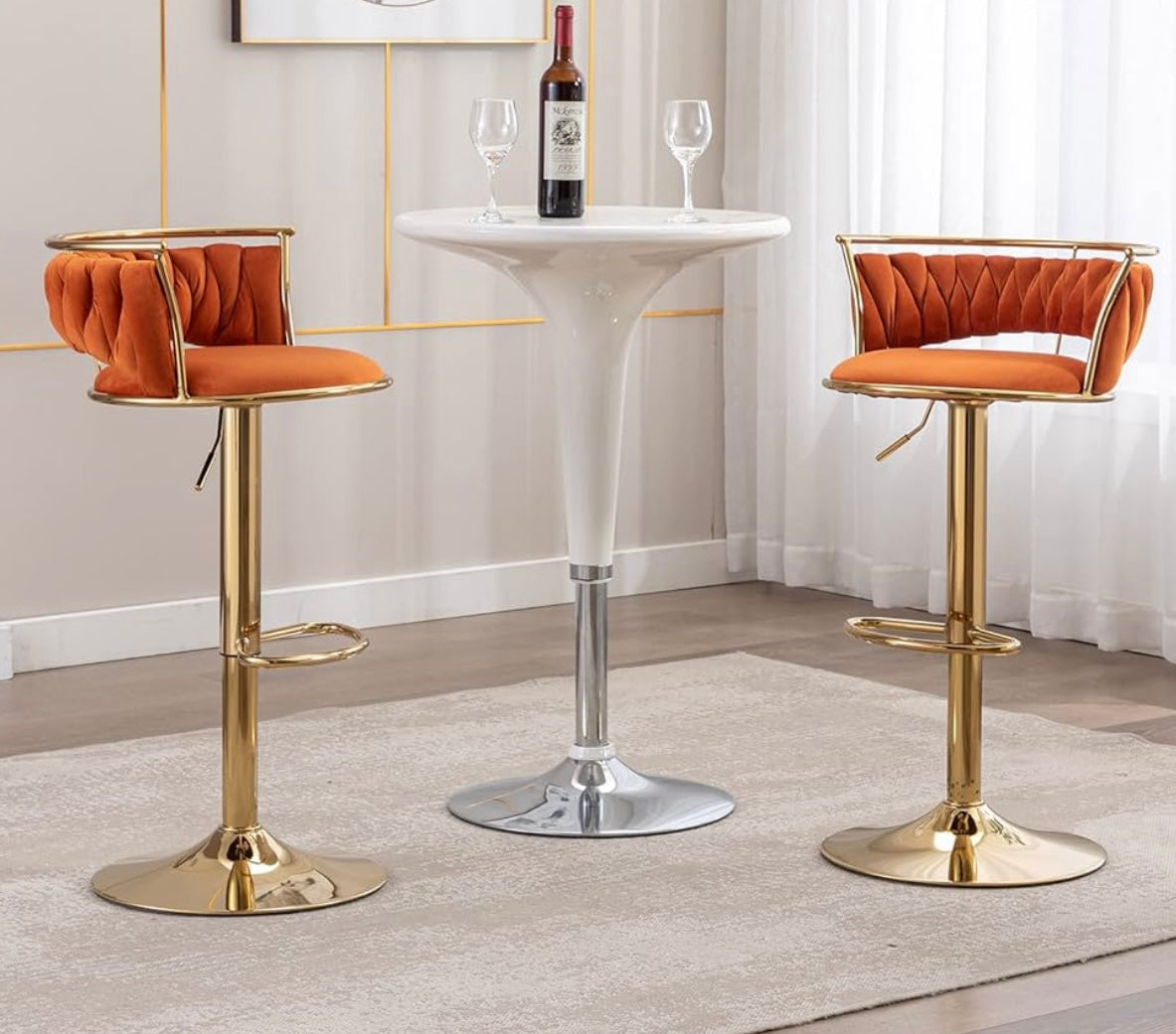 Modern Swivel Bar Stools Velvet Adjustable Height Barstools Low Back Kitchen Island Counter Bar Chair with Golden Base, Orange.Set of 1