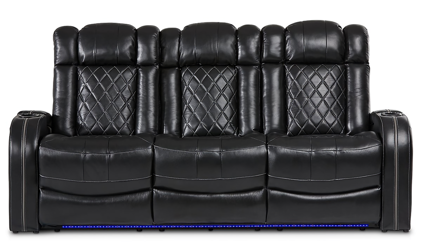Omega Black Leather Power Reclining Sofa