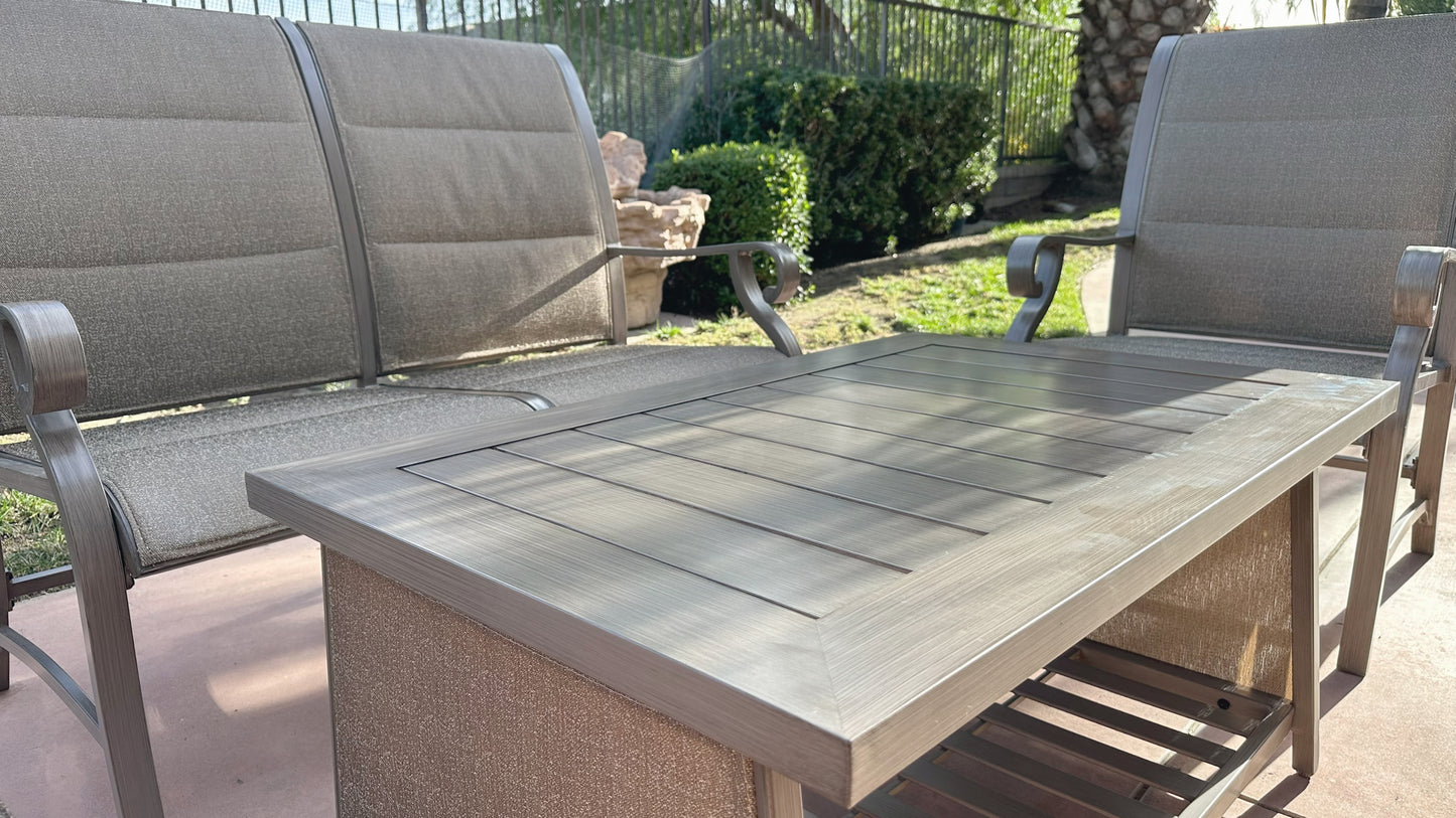 Champagne Gold 4-Piece Cast Aluminum Patio Rectangle Outdoor Dining Set with Love Seat for Garden, Yard