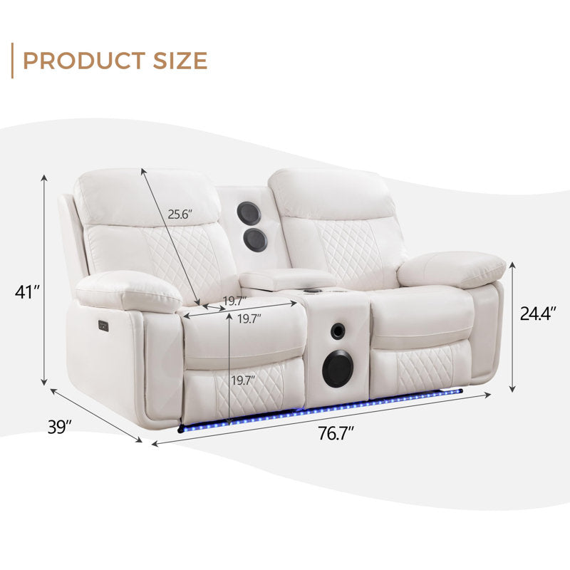 2PCS Power Recliner Sofa Sets with Bass Speaker,Wireless Charger LED Light,USB Port
