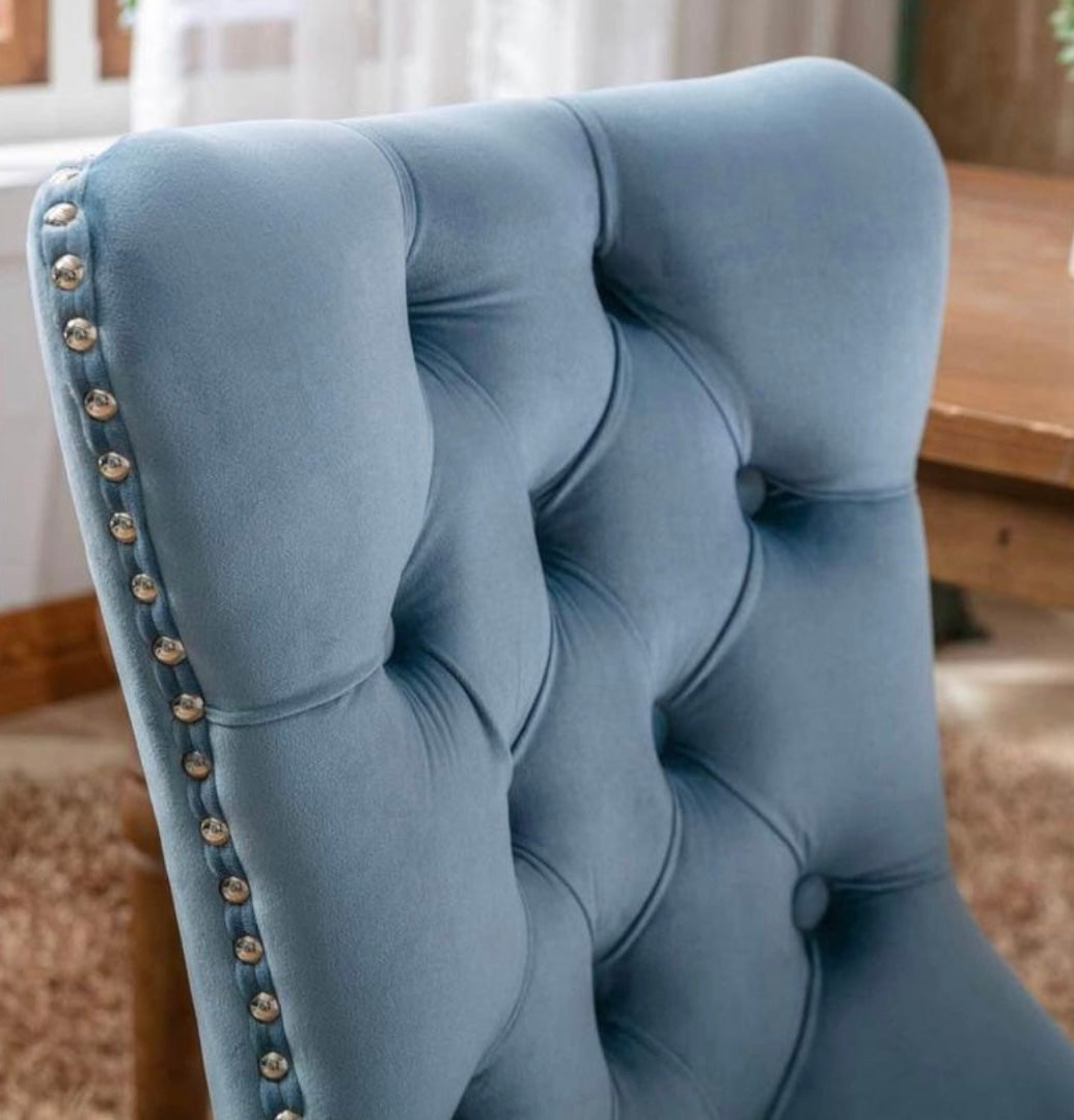 Solid Wood Tufted Velvet Wing Back Side Chair, Dining Chair with Nailhead Trim