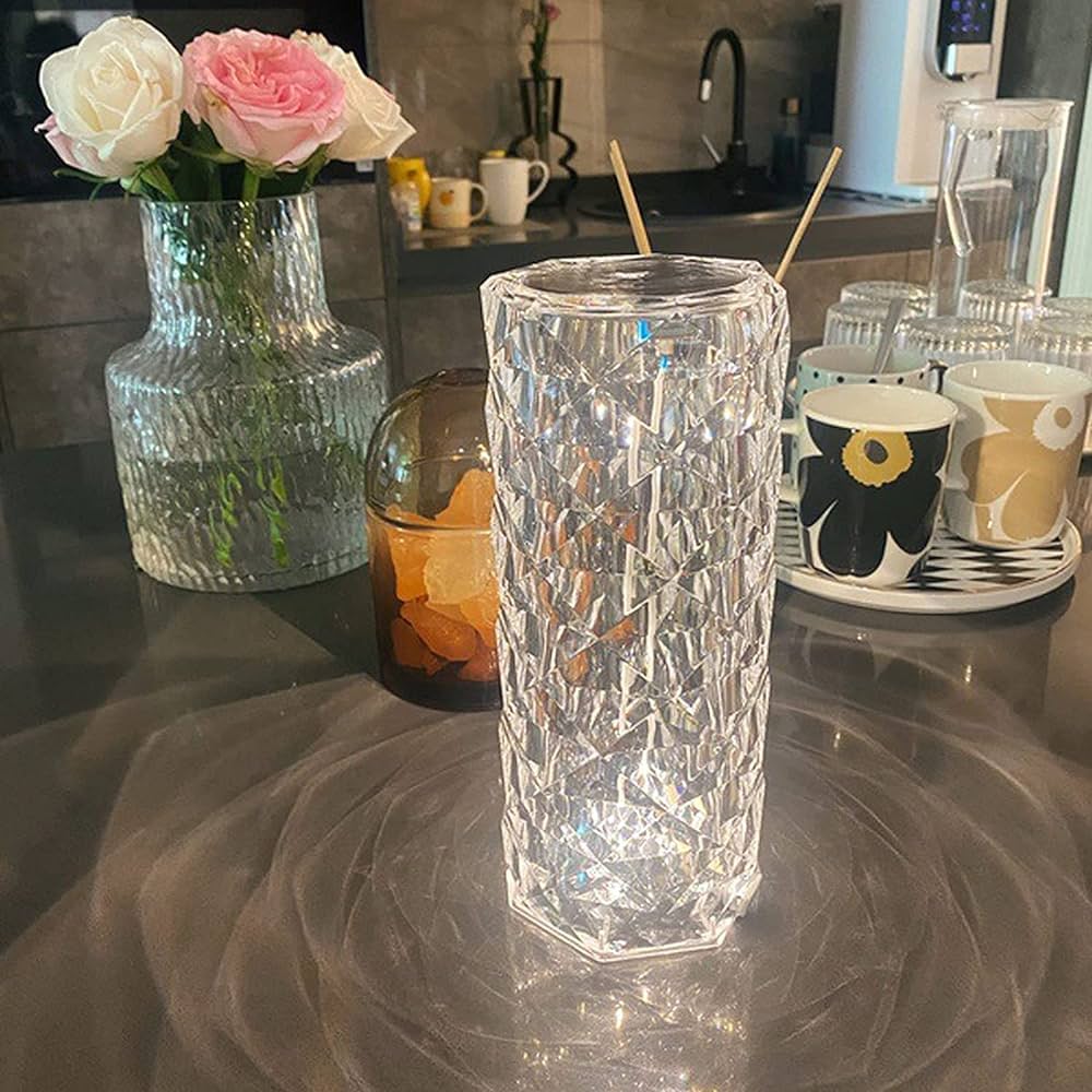 Acrylique Crystal Diamond Table Lamp, 16 Colors USB Rose Lamp with Touch and Remote Control, Acrylic 3D Night Light LED Nightstand Lamps