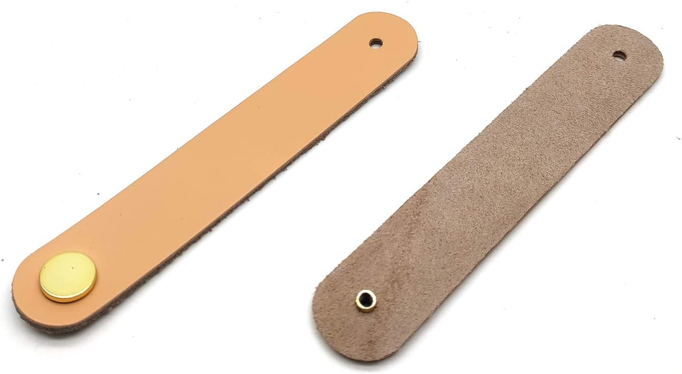 Cabinet Handles,8-Pack, Door Handle Pulls Knob Pull Handles for Dresser Drawers 2.7" Single Hole Cabinet Knobs Drawer Knob Genuine Leather Drawer Strap Beige