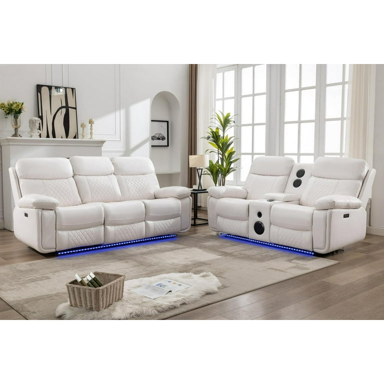 2PCS Power Recliner Sofa Sets with Bass Speaker,Wireless Charger LED Light,USB Port