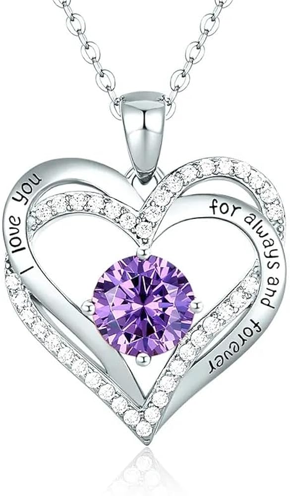 Forever Love Heart Pendant Necklaces for Women 925 Sterling Silver with Birthstone Zirconia, Christmas Birthday Anniversary Jewelry Gift for Women Wife Girls Her