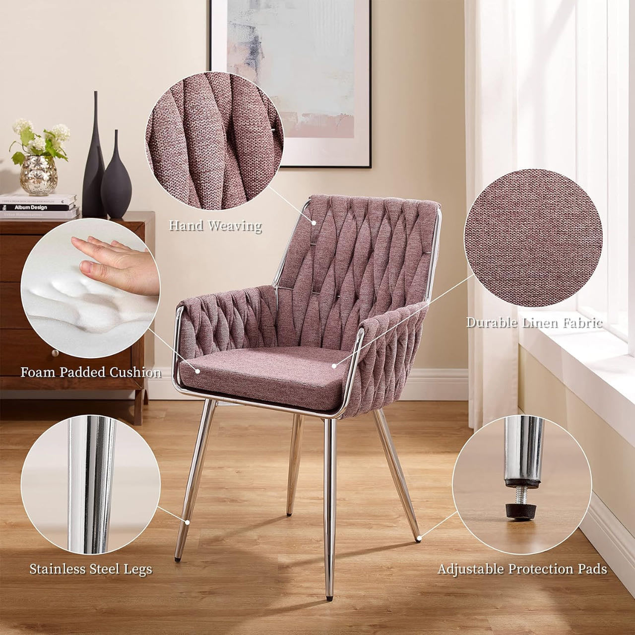Art Modern Dining Chairs, Hand Weaving Accent Chairs