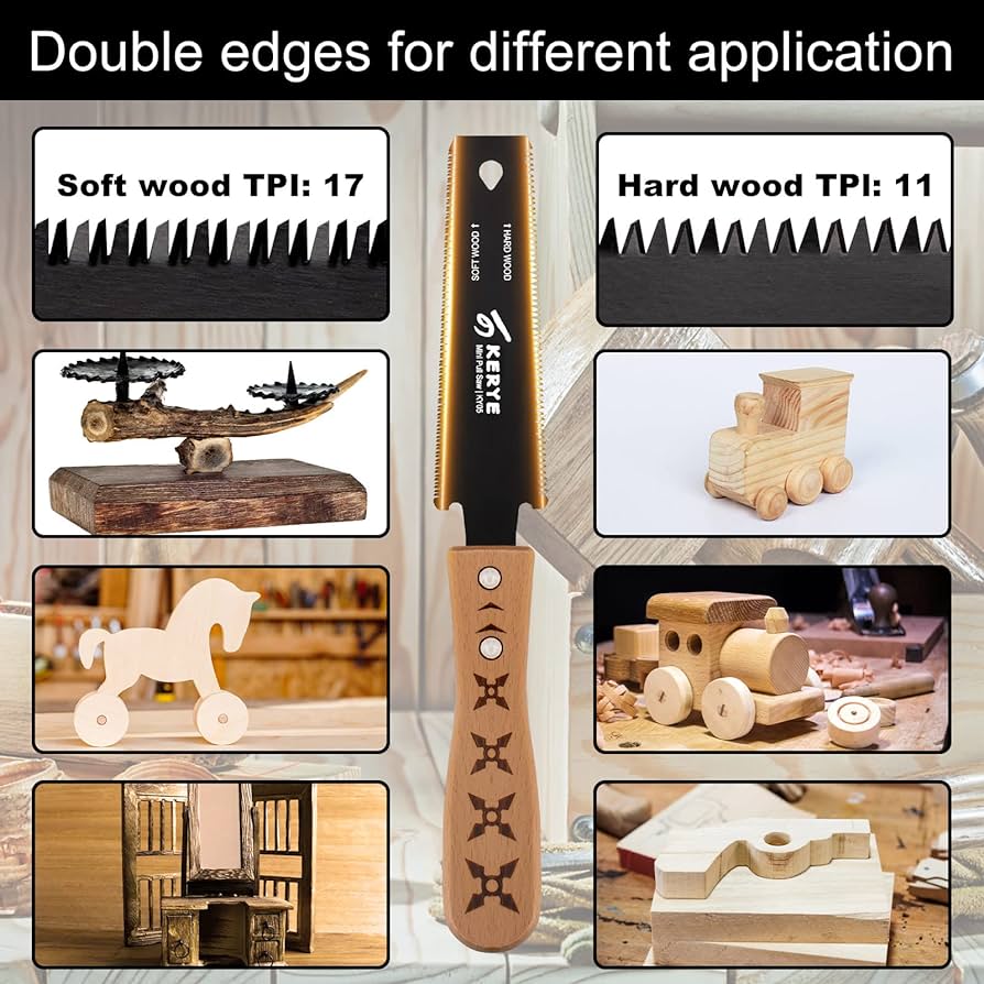 Mini Hand Saw Woodworking Tools, Small 6 Inch Japanese Pull Saw with Double Edges of 11/17 TPI, Flush Cut Saw for Hardwoods/Softwoods, Light Wood Saw as Gifts for Men/Women-KY05