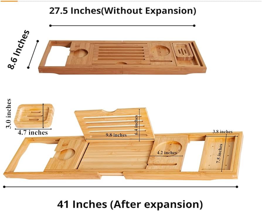 Bamboo Bathtub Caddy Tray, Expandable Bathtub Caddy Tray for Luxury Bath, Includes Cotton Towel, Soap Dish, Wine Glass Slot and Tablet Holder, Best Gift (Bamboo)