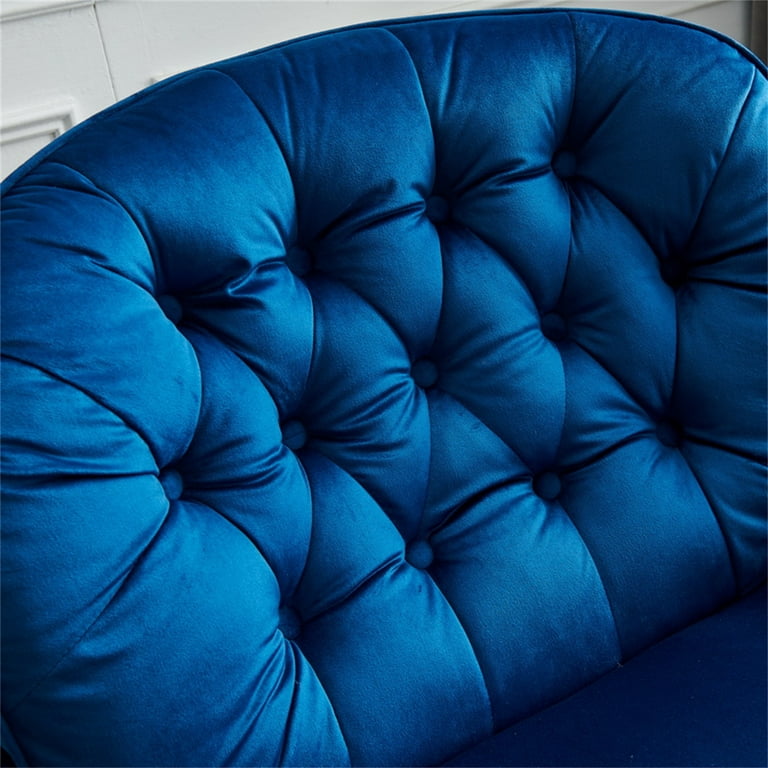 Swivel Accent Chair with Ottoman, Modern Velvet Lounge Chair with Metal Base, Comfortable 360 Degree Single Sofa Chair with Footrest, Leisure Reading Chair for Living Room Bedroom Office, Blue